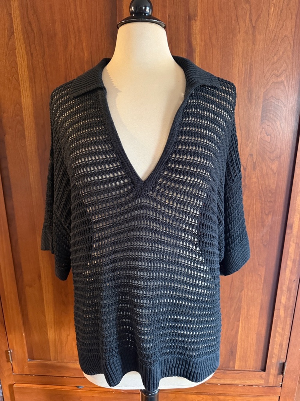 Max Studio Open Knit Polo Sweater